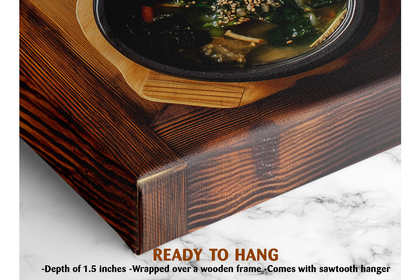 a wooden bowl filled with a green soup, placed on a wooden surface.