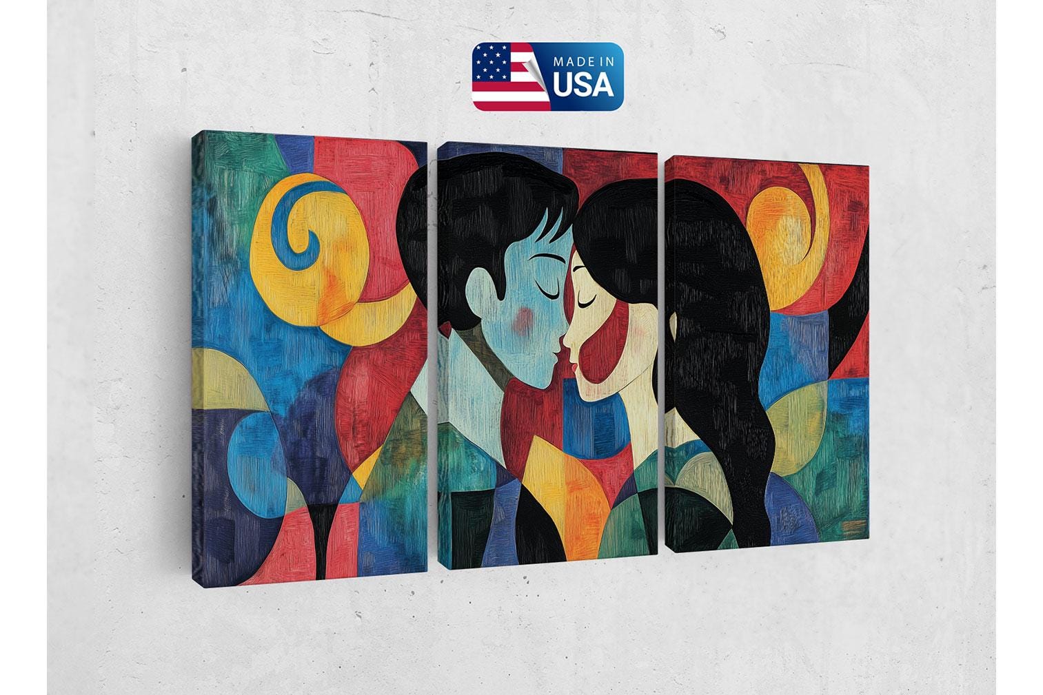 a painting of two people kissing each other