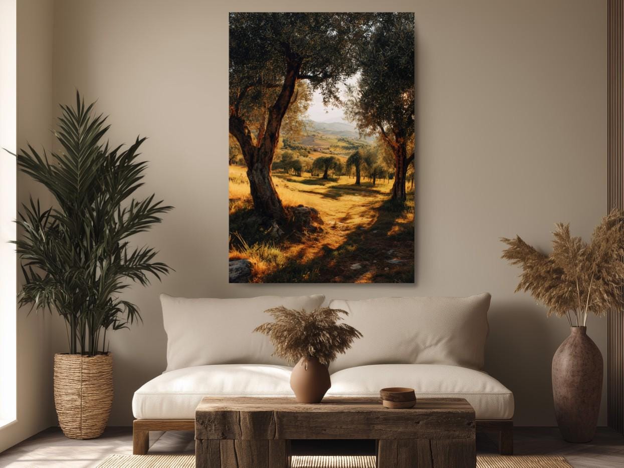 a serene landscape with a winding path surrounded by trees and a field, creating a peaceful and natural atmosphere.