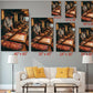The image is a living room with a white couch and a coffee table. Above the couch, there are six framed photographs of a chef working in a kitchen, each with a different size and resolution. The photographs are arranged in a grid pattern on the wall, with each one having a specific size and resolution, ranging from 8&quot; x 12&quot; to 24&quot; x 36&quot;.