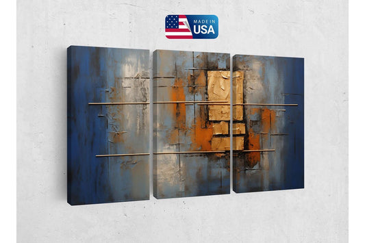 a painting of a rusted metal structure with a us flag in the background
