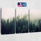 three canvases of a forest with a usa flag
