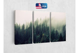 three canvases of a forest with a usa flag
