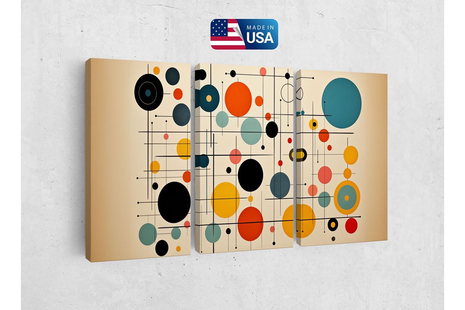 a wall mounted art piece with circles on it