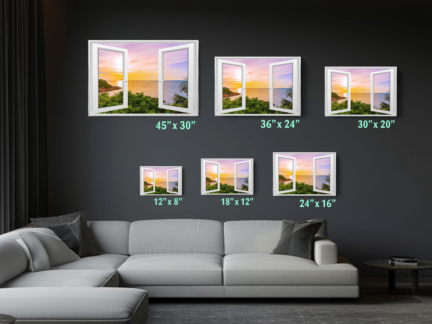 Tropical Sunset Canvas Print - Coastal Wall Art With Open Window Beach View