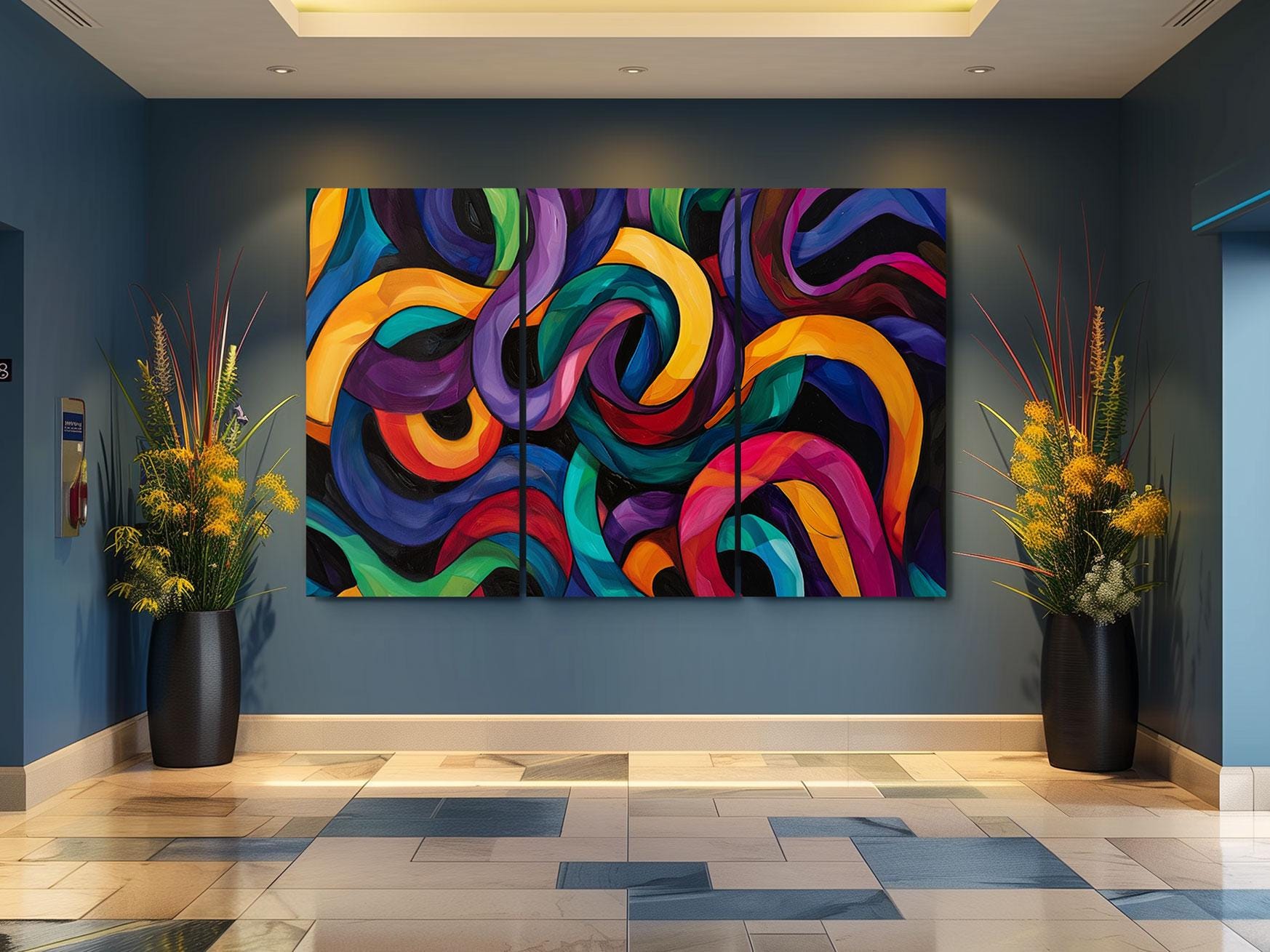 a painting on a wall in a room