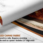 The image is a rolled canvas fabric, which is a type of canvas material used for creating posters or wall art. It is described as a tube-delivered fabric, which means it is delivered in a tube and requires stretching before use. The fabric can be used as a poster and includes a 2.5&quot; edge area.