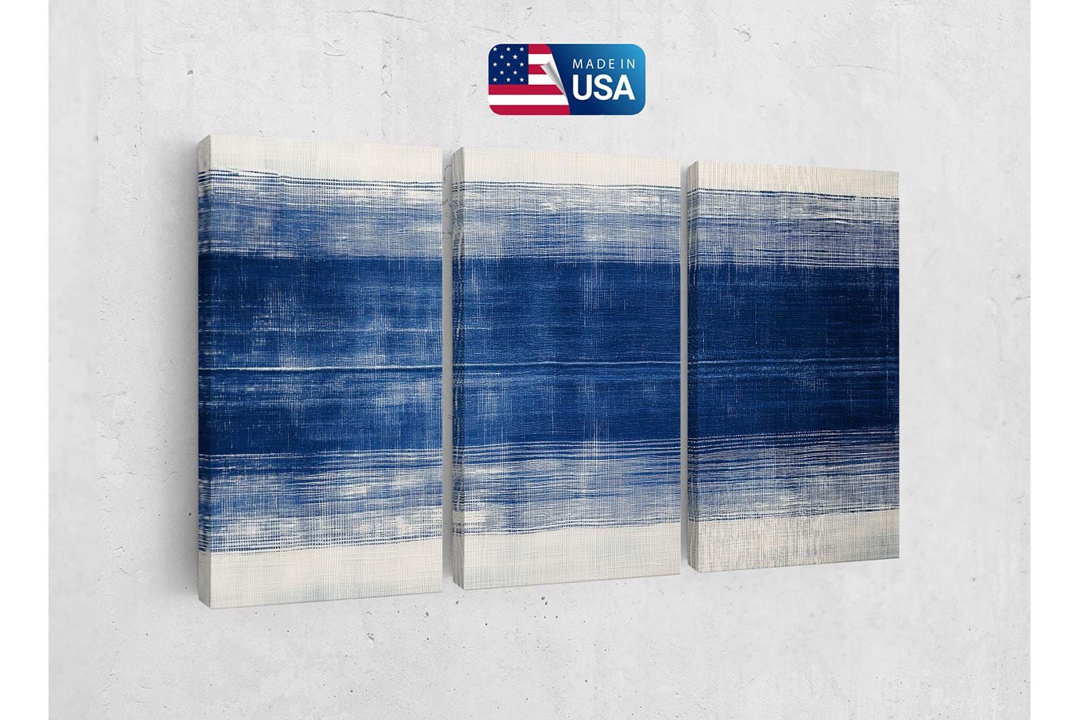 a blue and white painting on a wall