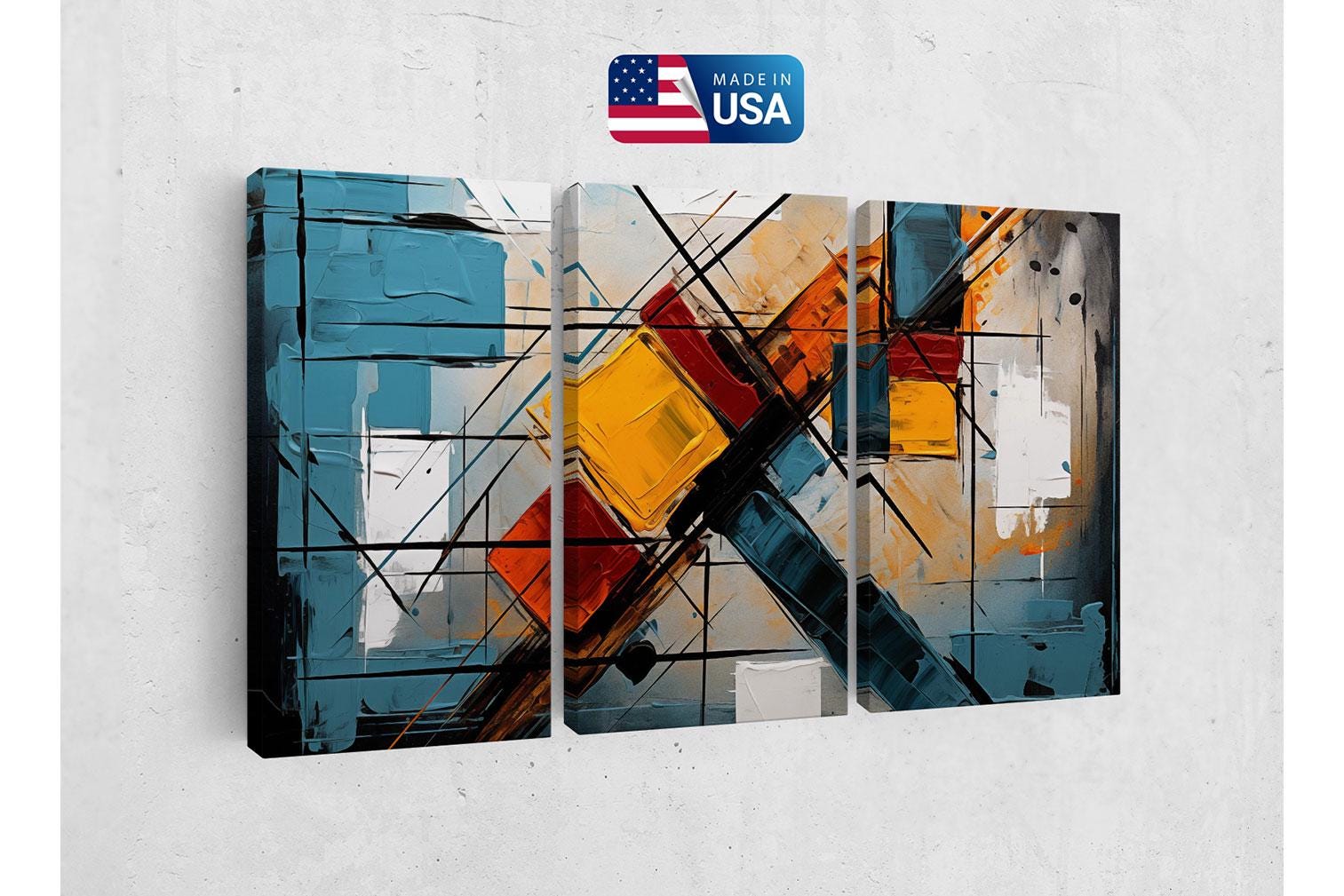 a painting on a wall with a us flag in the background