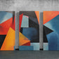 three paintings of different colors on a wall