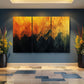 a painting of a yellow and orange sky in a blue room