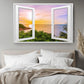Tropical Sunset Canvas Print - Coastal Wall Art With Open Window Beach View