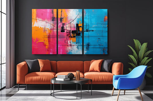 a living room filled with furniture and a painting on the wall
