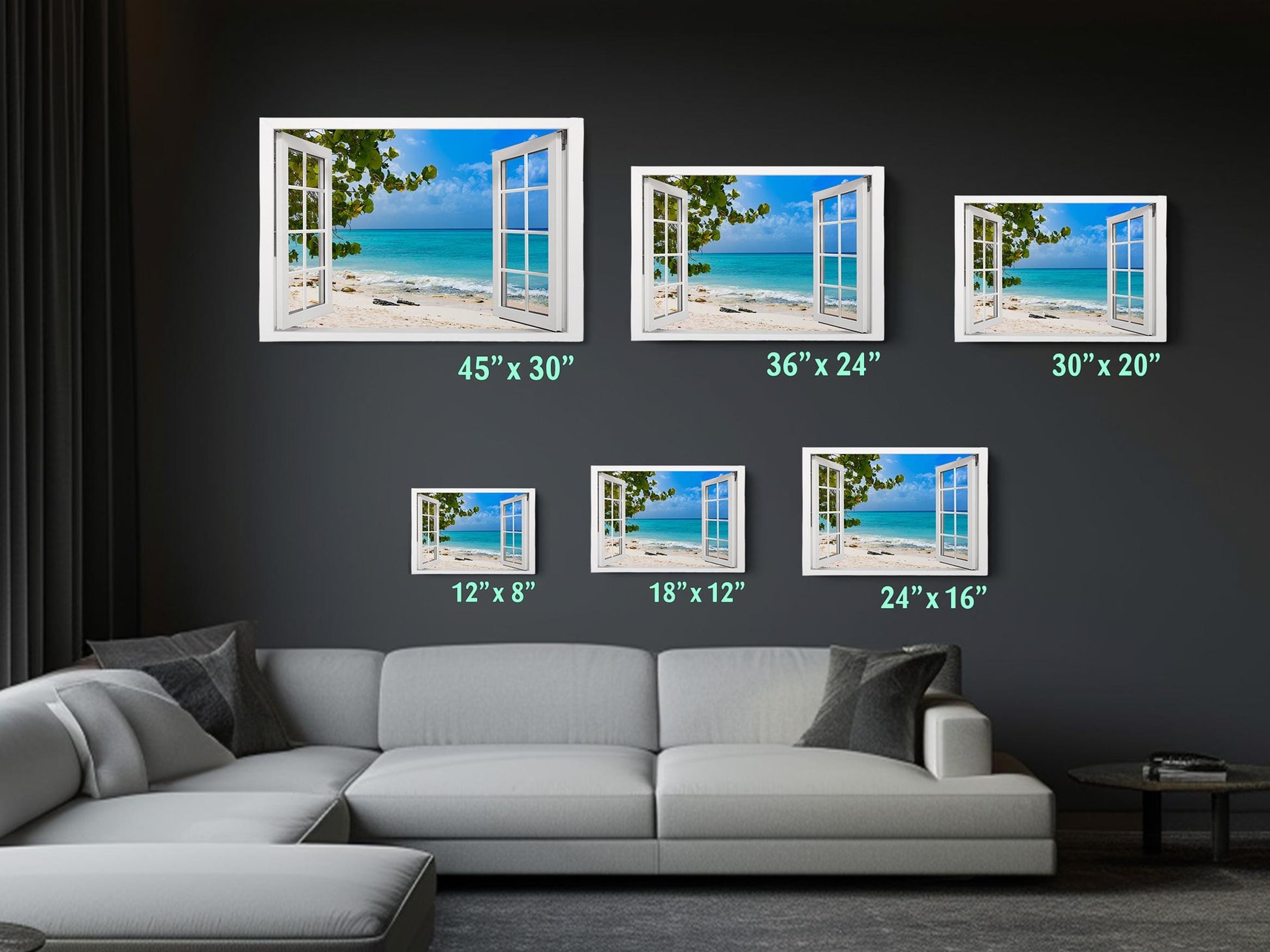 a living room filled with furniture and pictures on the wall