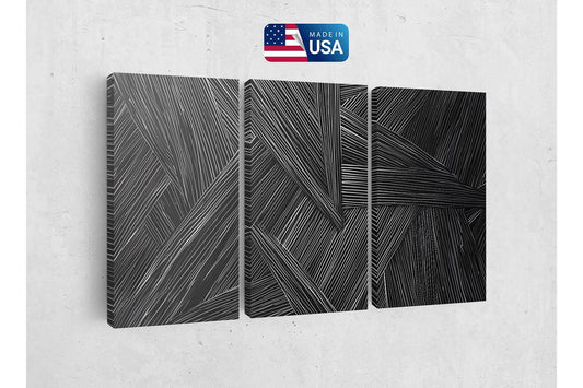 a set of three black and white paintings on a wall