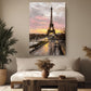 a large painting of the Eiffel Tower in Paris, France, hanging on a wall in a living room setting.