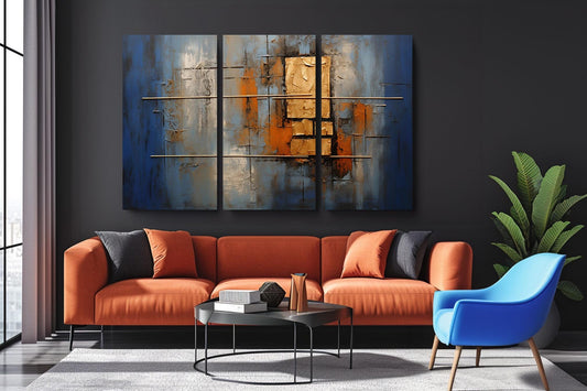 a living room filled with furniture and a painting on the wall