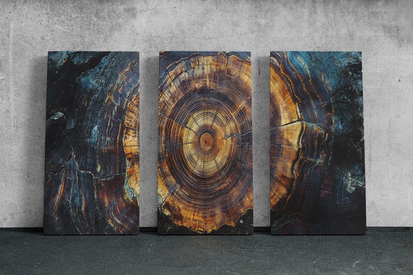 a group of three paintings on a wall