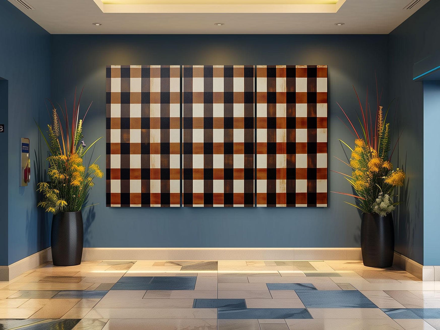 a painting hanging on a wall in a room