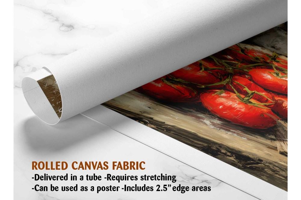 The image is a rolled canvas fabric, which is a type of canvas material used for painting or printing. It is described as a tube-delivered canvas fabric, which means it is delivered in a tube and requires stretching before use. It can be used as a poster with a 2.5&quot; edge area.