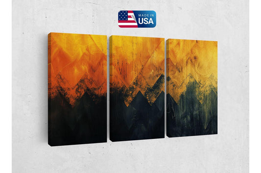 a set of three abstract paintings on a wall