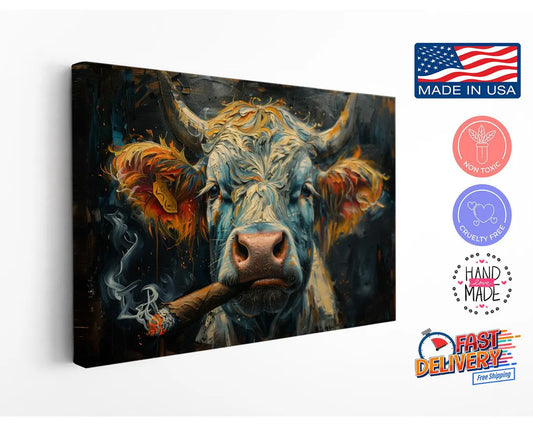 Highland Cow Canvas Print – Handmade Rustic Farm Animal Art on Fade Resistant Canvas