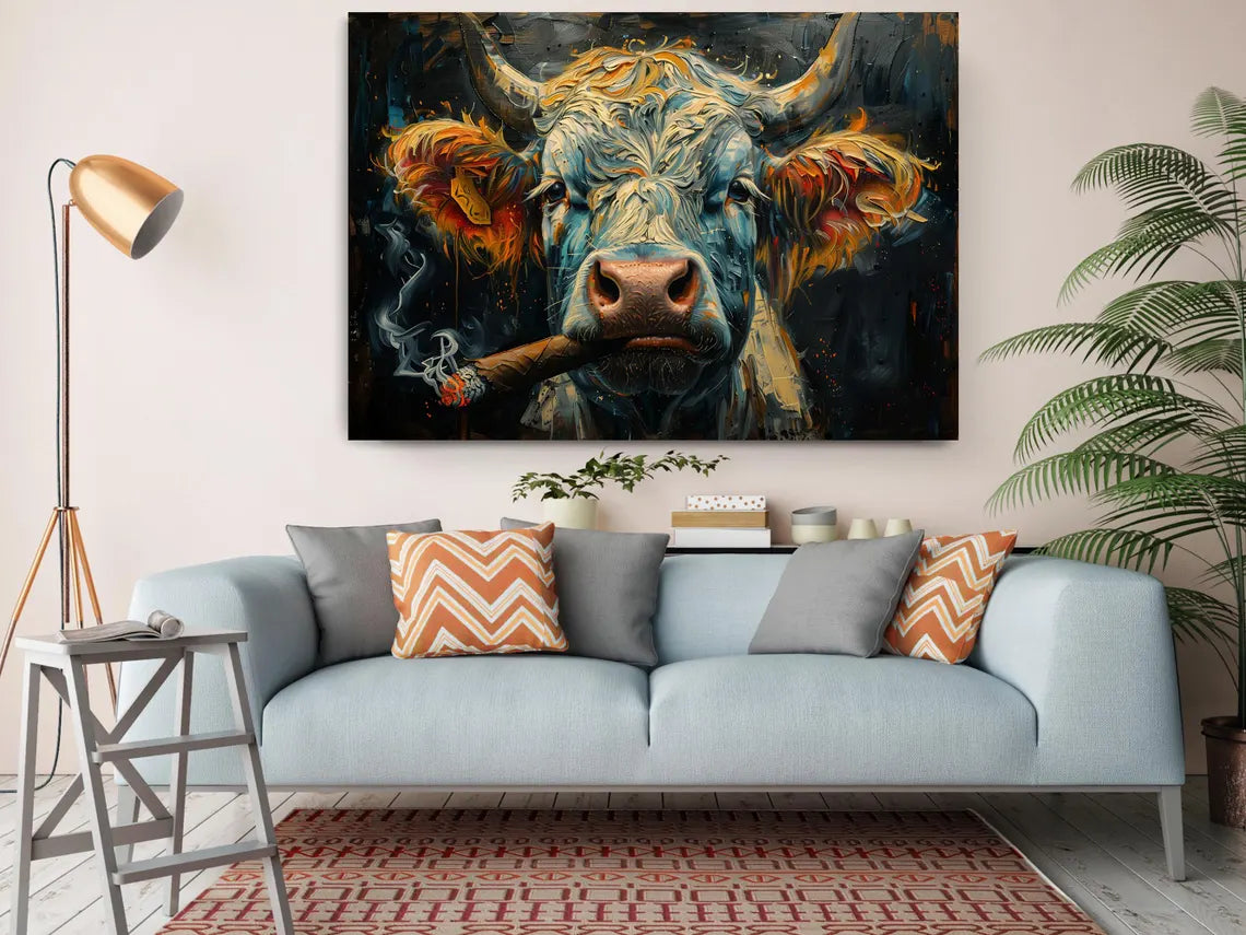 Highland Cow Canvas Print – Handmade Rustic Farm Animal Art on Fade Resistant Canvas