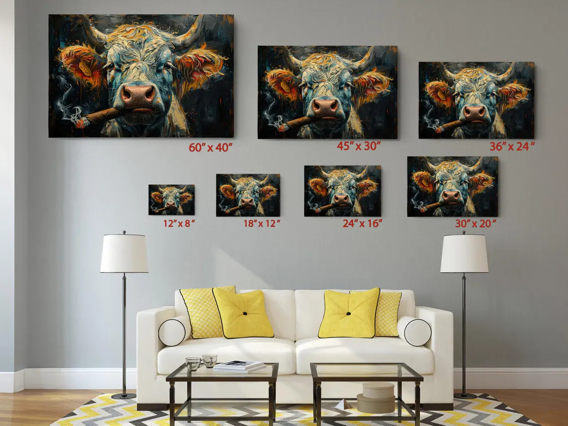 Highland Cow Canvas Print – Handmade Rustic Farm Animal Art on Fade Resistant Canvas