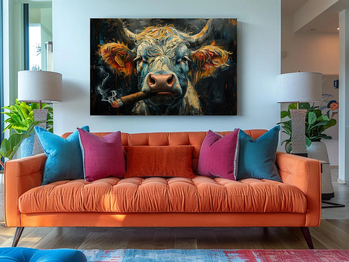 Highland Cow Canvas Print – Handmade Rustic Farm Animal Art on Fade Resistant Canvas