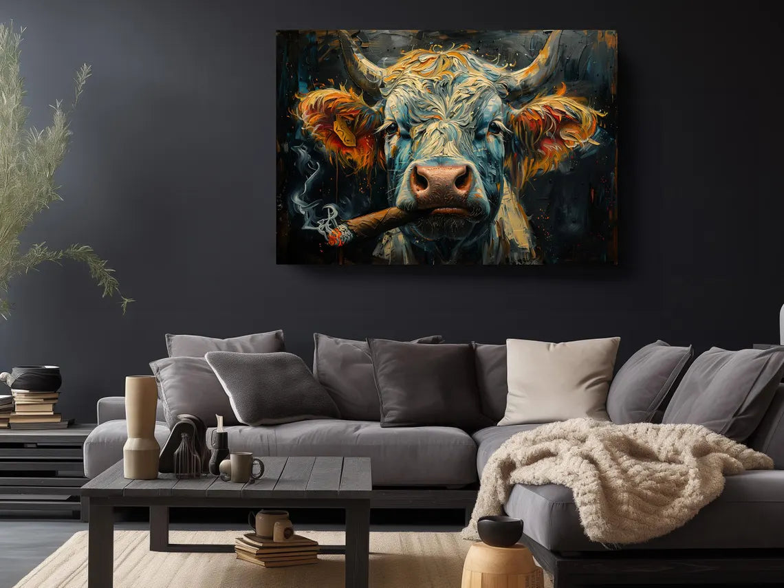Highland Cow Canvas Print – Handmade Rustic Farm Animal Art on Fade Resistant Canvas