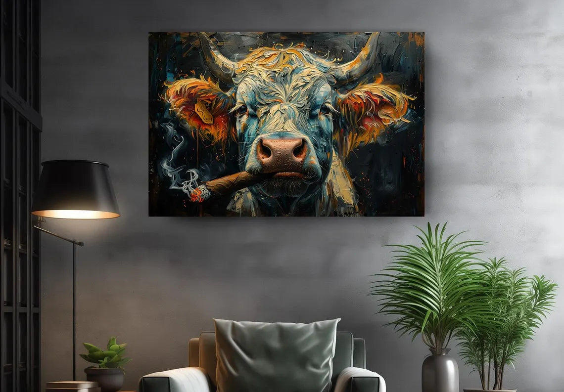 Highland Cow Canvas Print – Handmade Rustic Farm Animal Art on Fade Resistant Canvas