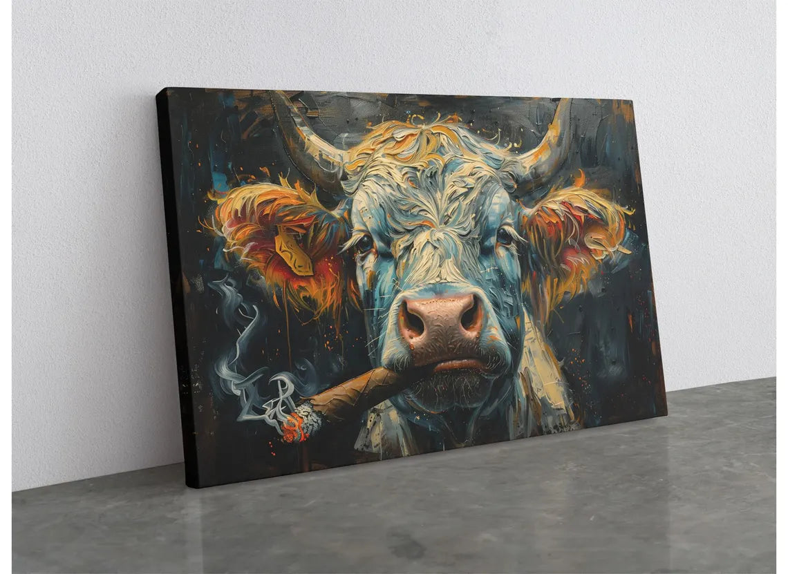 Highland Cow Canvas Print – Handmade Rustic Farm Animal Art on Fade Resistant Canvas