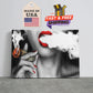 Canvas Wall Art - Sexy Lady Smoking Money Motivational Print with Red Lips