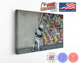 Banksy Canvas Print – Kid Peeking Graffiti Art on Museum Quality Canvas