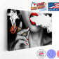 Canvas Wall Art - Sexy Lady Smoking Money Motivational Print with Red Lips
