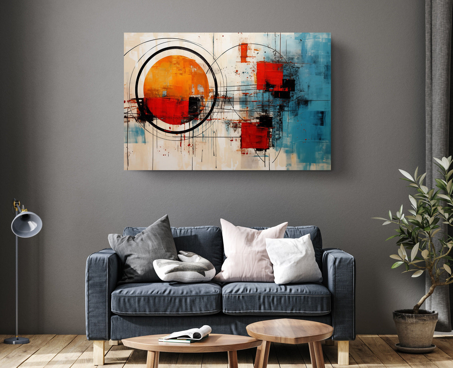 Abstract Canvas Print - Large Orange Blue Art | Modern Wall Art, Ready To Hang