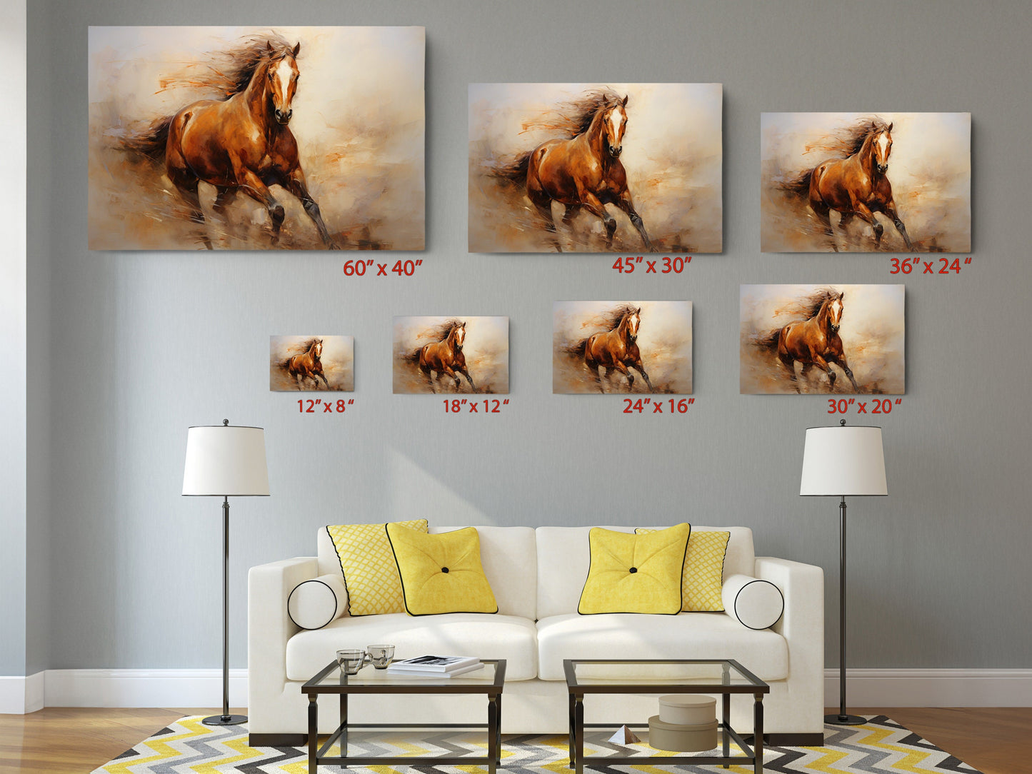 Horse Oil Painting - Galloping Brown Horse Canvas Art Print | Museum Quality