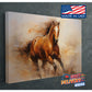 Horse Oil Painting - Galloping Brown Horse Canvas Art Print | Museum Quality
