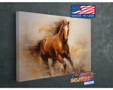 Horse Oil Painting - Galloping Brown Horse Canvas Art Print | Museum Quality