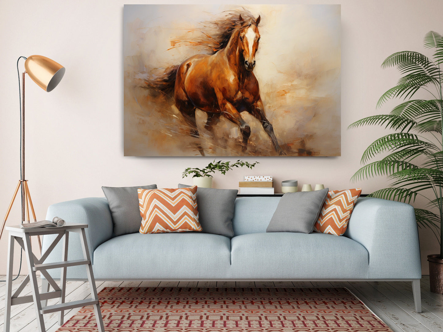 Horse Oil Painting - Galloping Brown Horse Canvas Art Print | Museum Quality