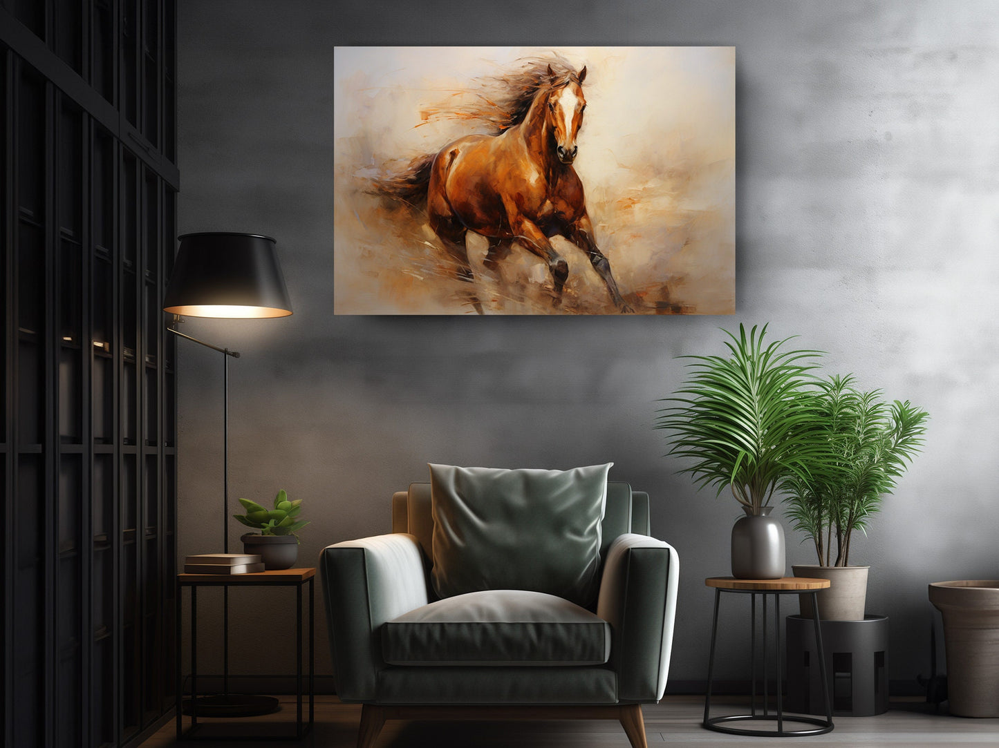 Horse Oil Painting - Galloping Brown Horse Canvas Art Print | Museum Quality