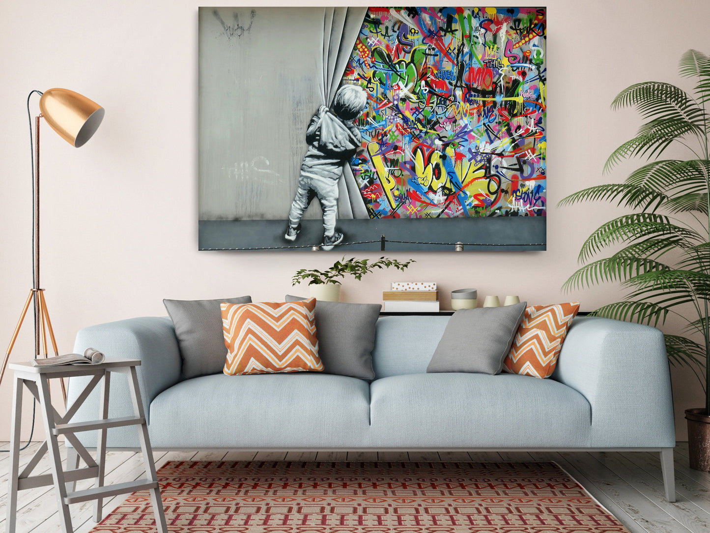 Banksy Canvas Print – Kid Peeking Graffiti Art on Museum Quality Canvas