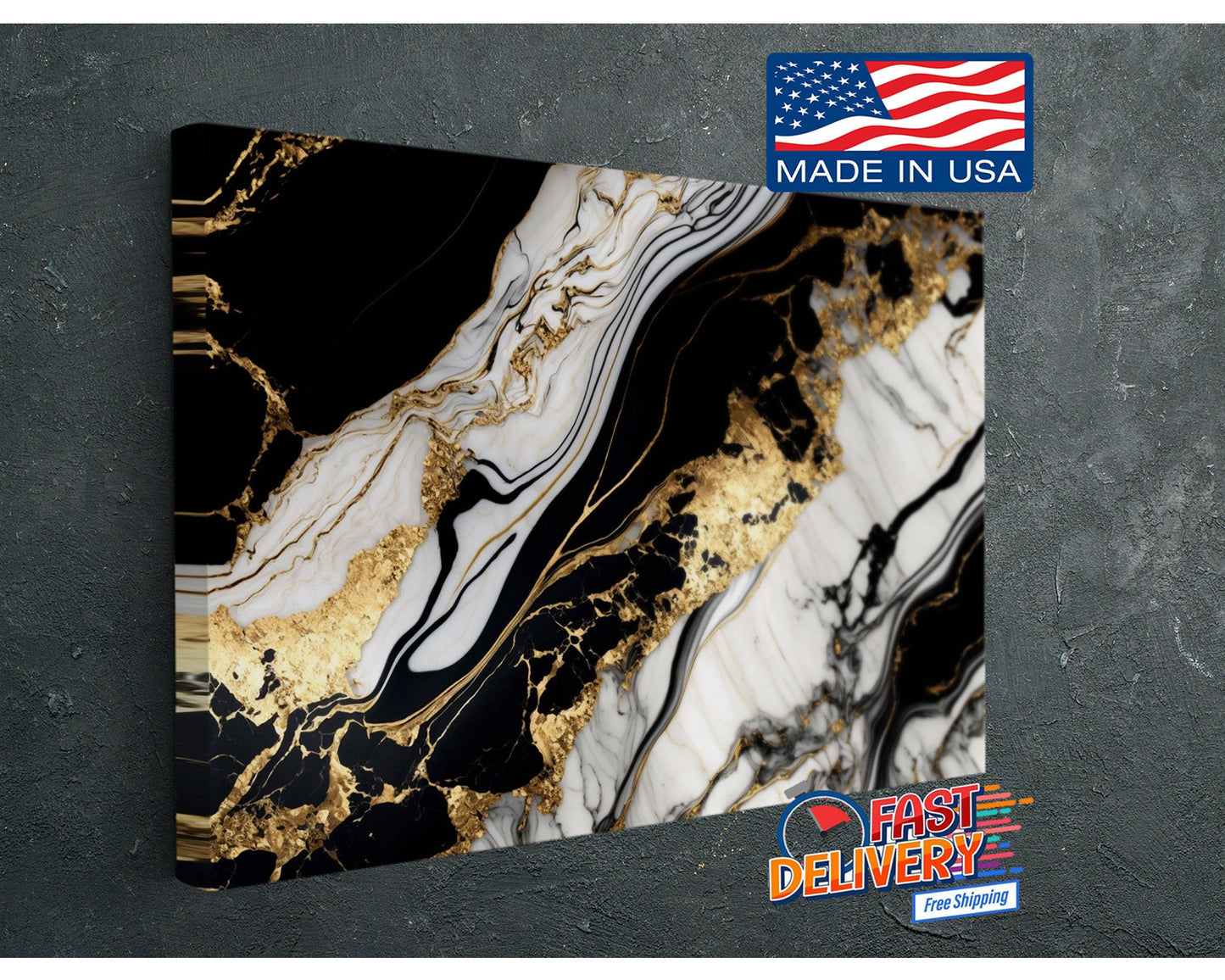 Black Gold Marble Canvas | Contemporary Wall Art - Ready to Hang or Rolled Print
