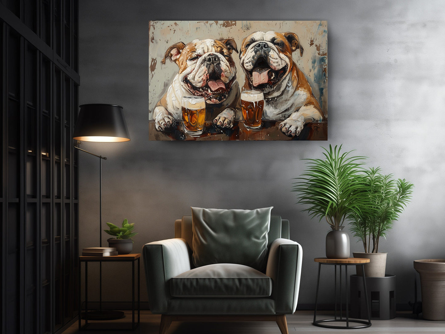 Bulldog Canvas Print - Beer Drinking Dogs Wall Art | Ready to Hang Canvas Decor