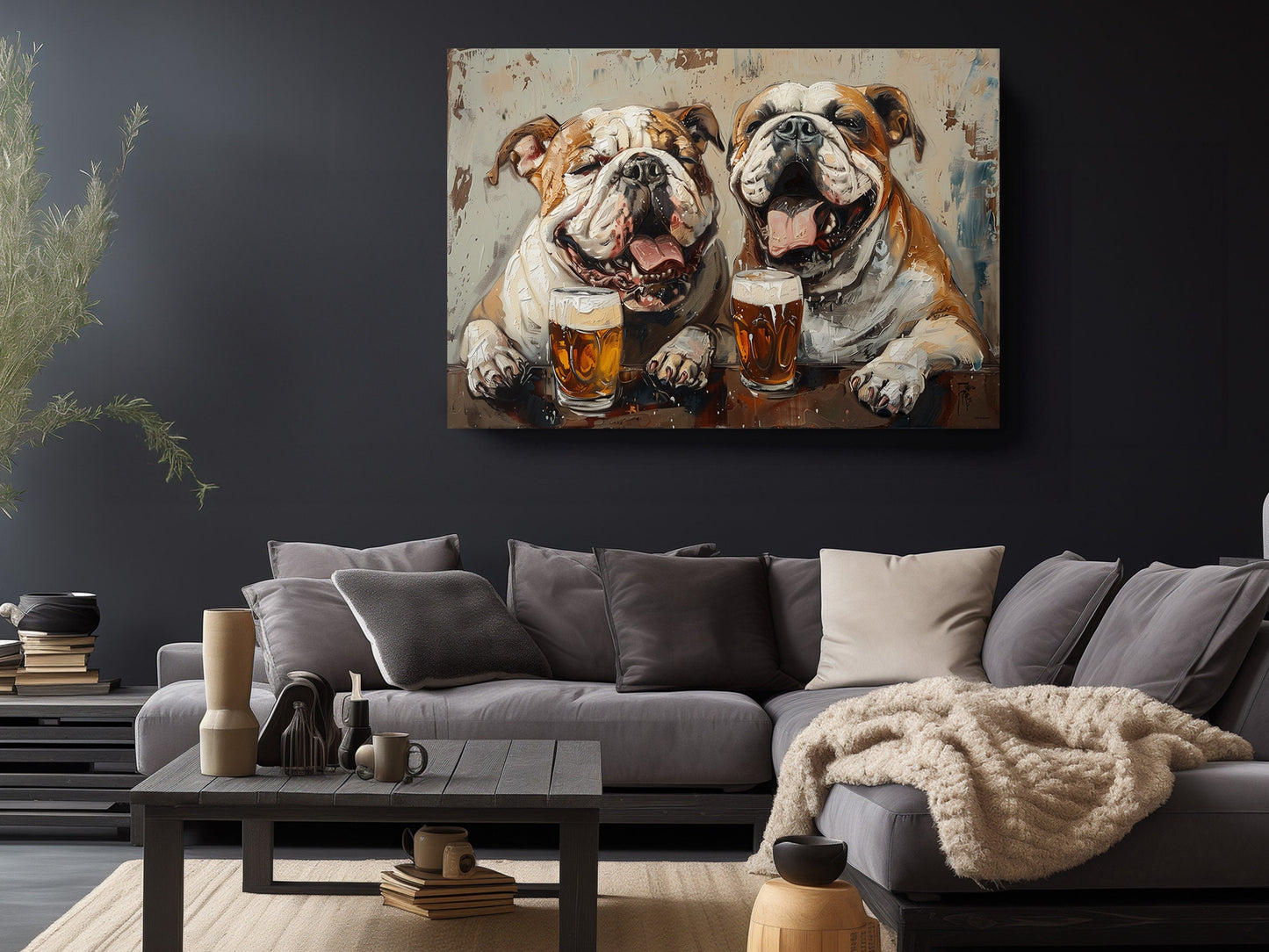 Bulldog Canvas Print - Beer Drinking Dogs Wall Art | Ready to Hang Canvas Decor