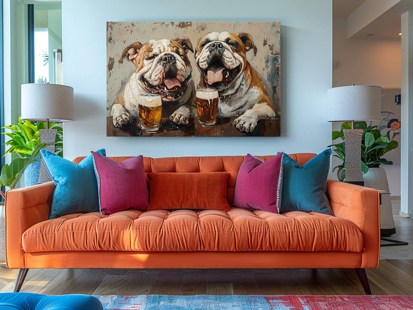Bulldog Canvas Print - Beer Drinking Dogs Wall Art | Ready to Hang Canvas Decor