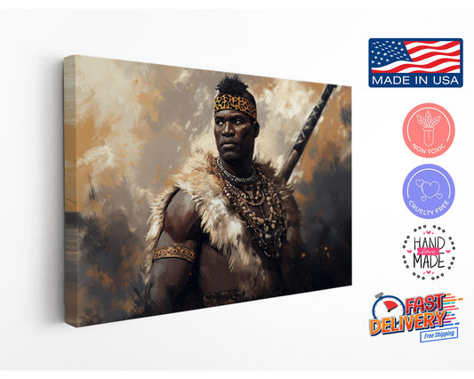 African Warrior Canvas Art - Strong Man Painting Print | Museum Quality Decor
