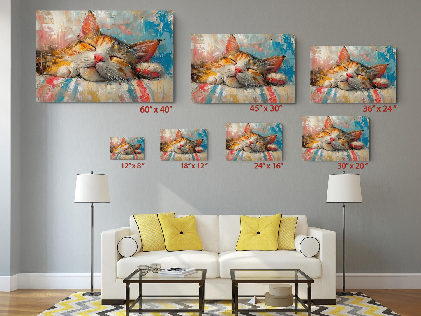 Cat Wall Art - Colorful Oil Painting Print | Rolled or Framed Canvas