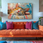 Cat Wall Art - Colorful Oil Painting Print | Rolled or Framed Canvas