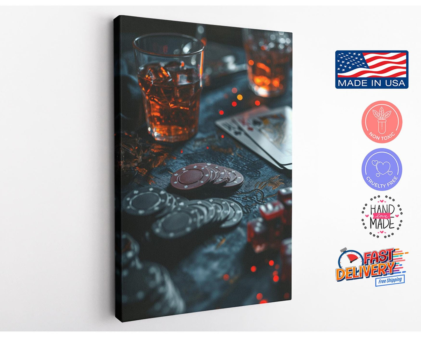 Poker Chips Canvas Art – Whiskey Wall Decor | Fun Night Art on Artist Grade Canvas